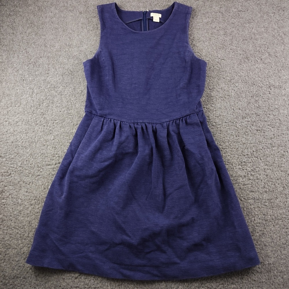 J.Crew Dress Sz Small Purple Slub Cotton Fit & Flare Pockets Sleeveless Stretch